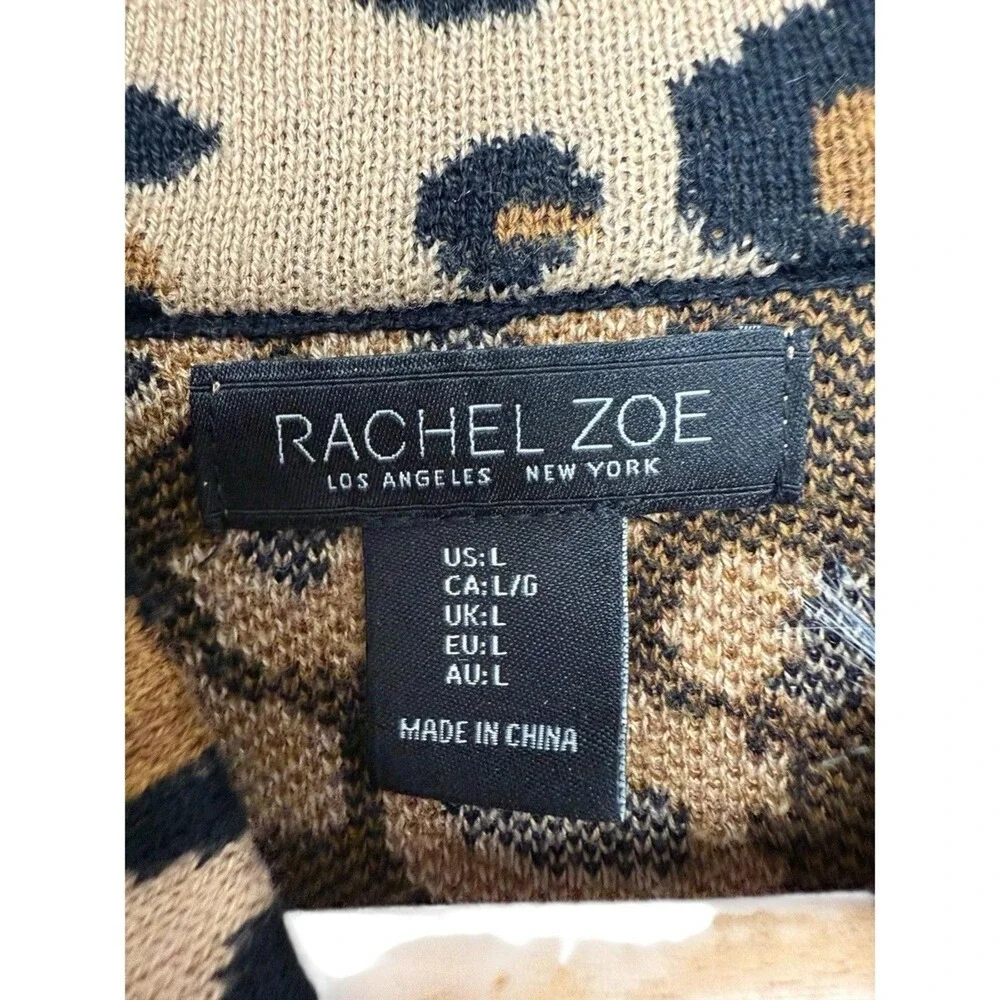Rachel‎ Zoe Beige Leopard print full zip sweater  size Large Pockets Soft